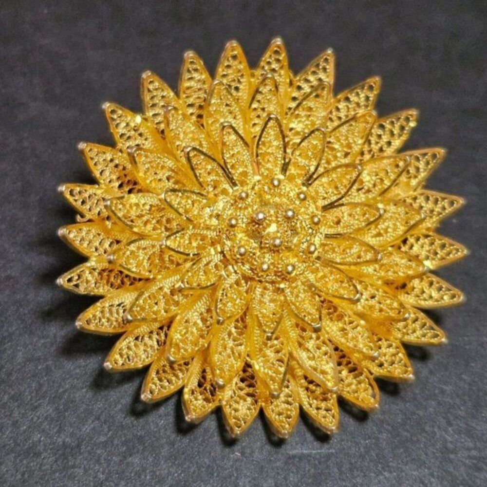Vintage 14K gold over sterling silver floral brooch